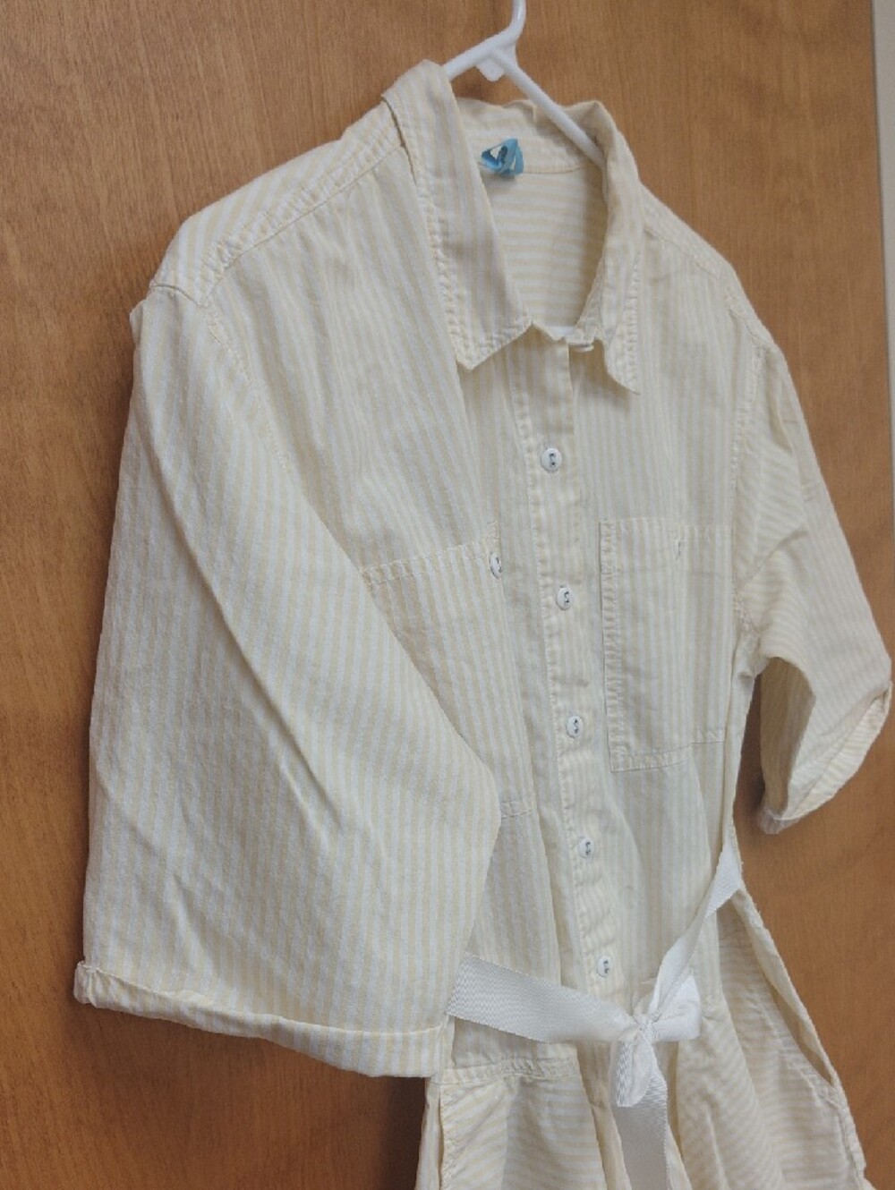 Free People Cream and White Striped Button-Front Shirt Dress With Drop Waist - Picture 3 of 12